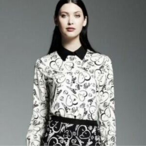 Catherine‎ Malandrino Black and White Heart Blouse
